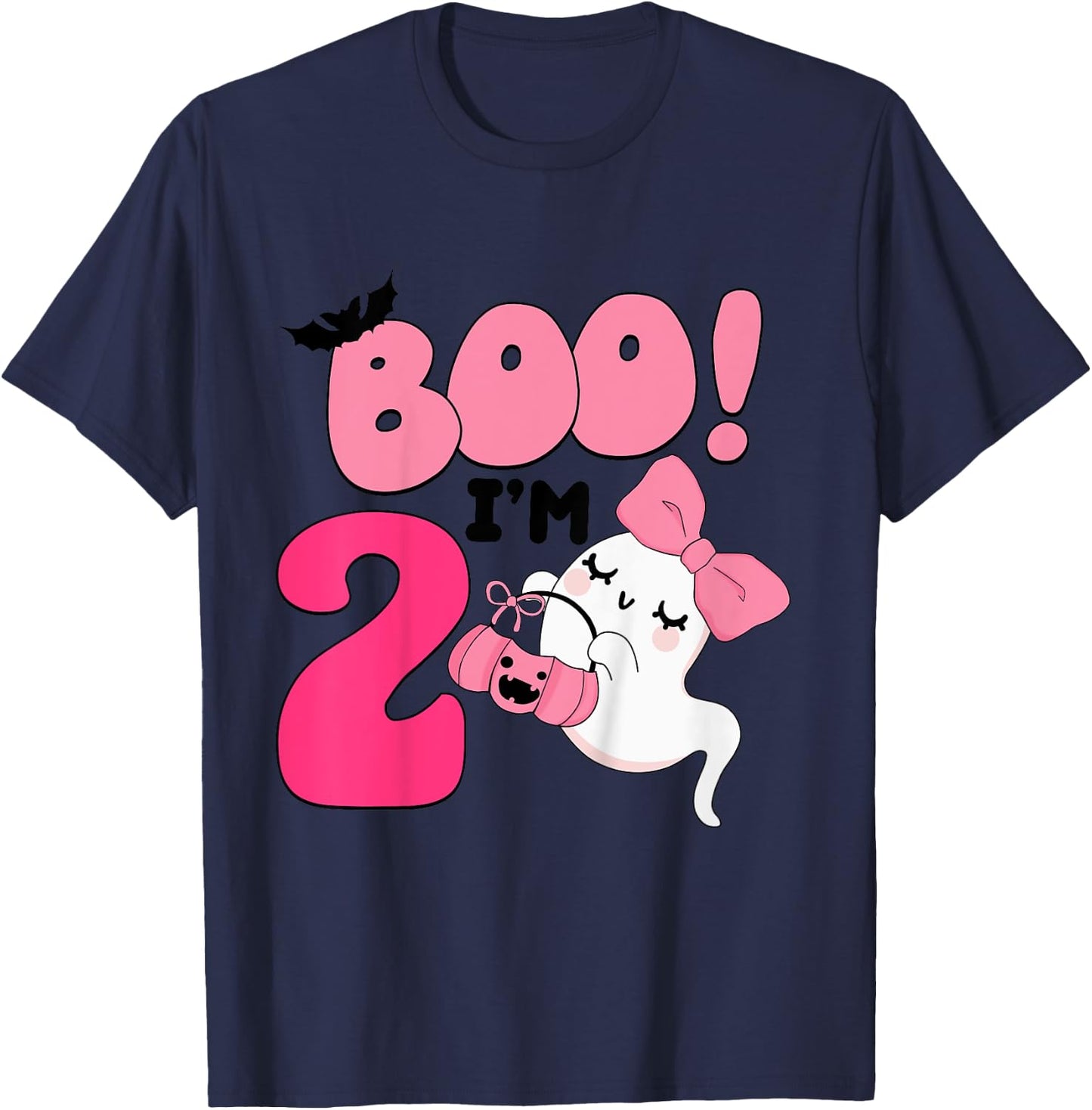Kids Boo I'm Two Years Old 2nd Birthday Cute Ghost Halloween T-Shirt - T-Shirt | Navy