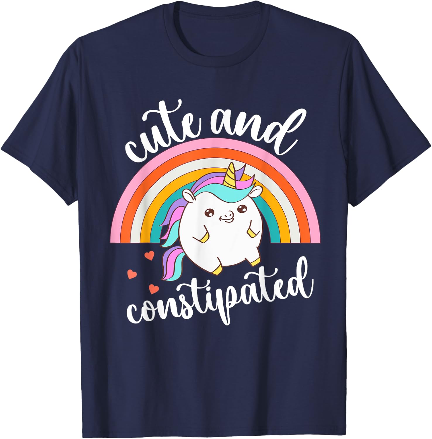 Funny Constipation IBS-C Tummy Ache Cute Constipated Unicorn T-Shirt - T-Shirt | Navy