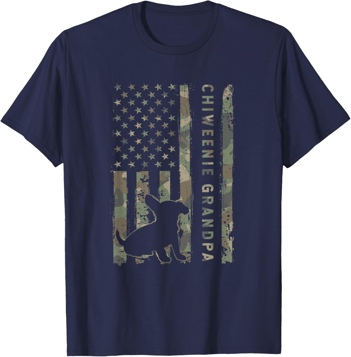 Chiweenie Grandpa Camo USA Flag Women Kids Men T-Shirt - T-Shirt | Navy