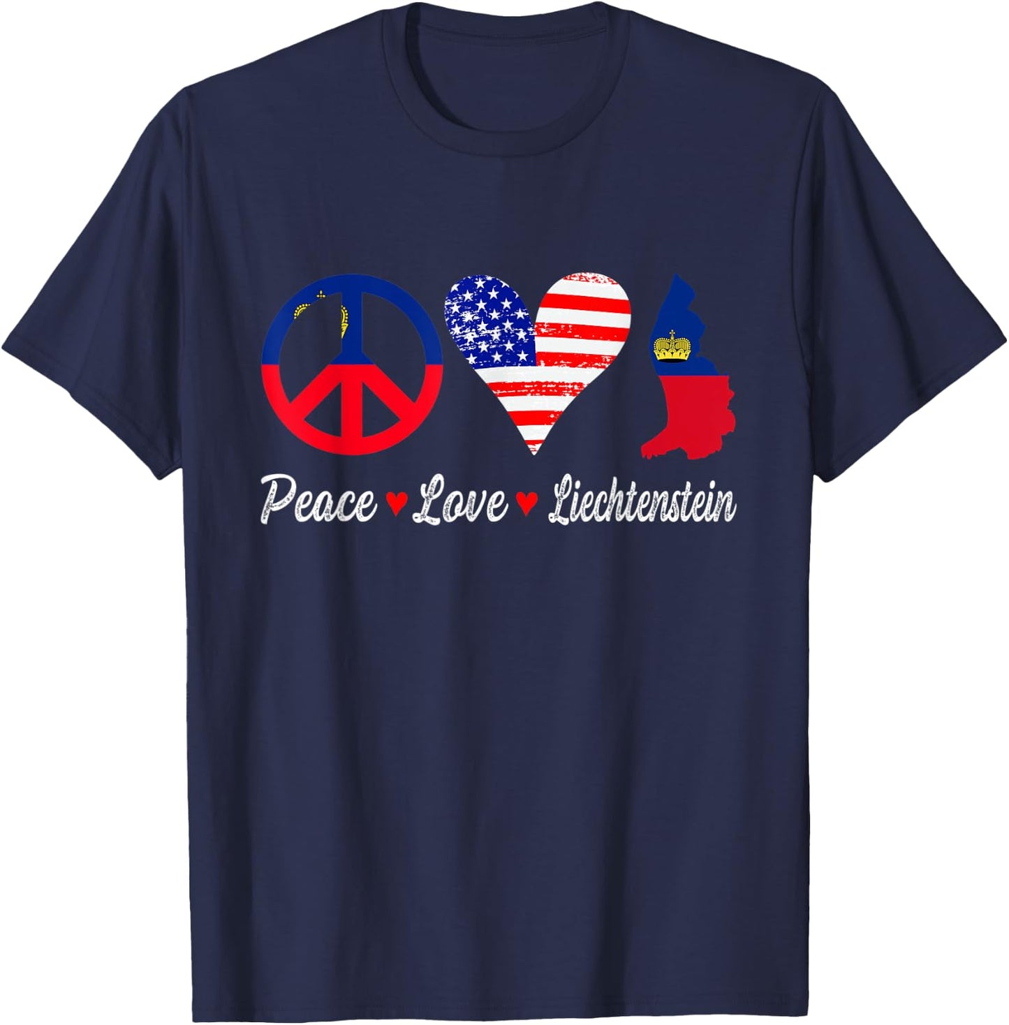 Peace Love Liechtenstein Flag Map American Patriotic Kids Men T-Shirt - T-Shirt | Navy