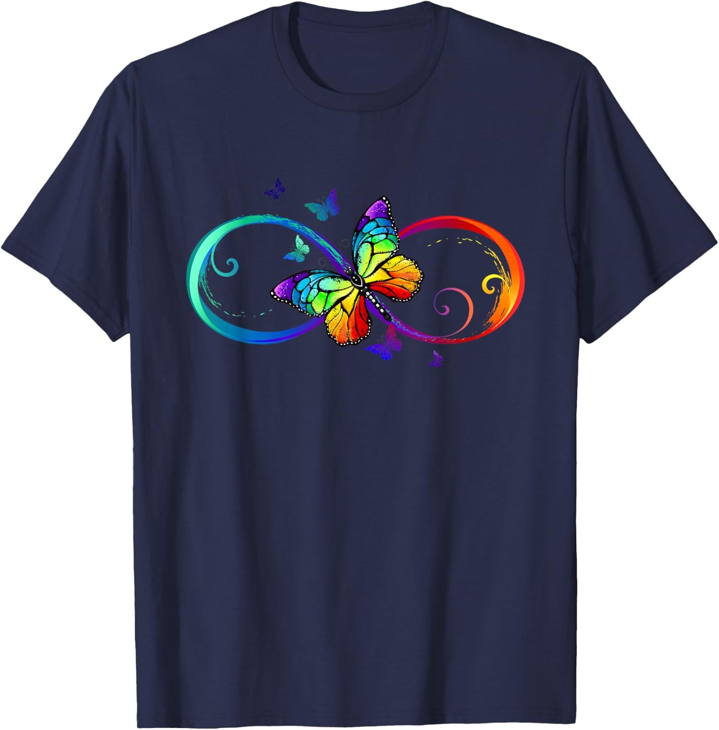 Butterfly Rainbow infinity Symbol Sign T-Shirt - T-Shirt | Navy