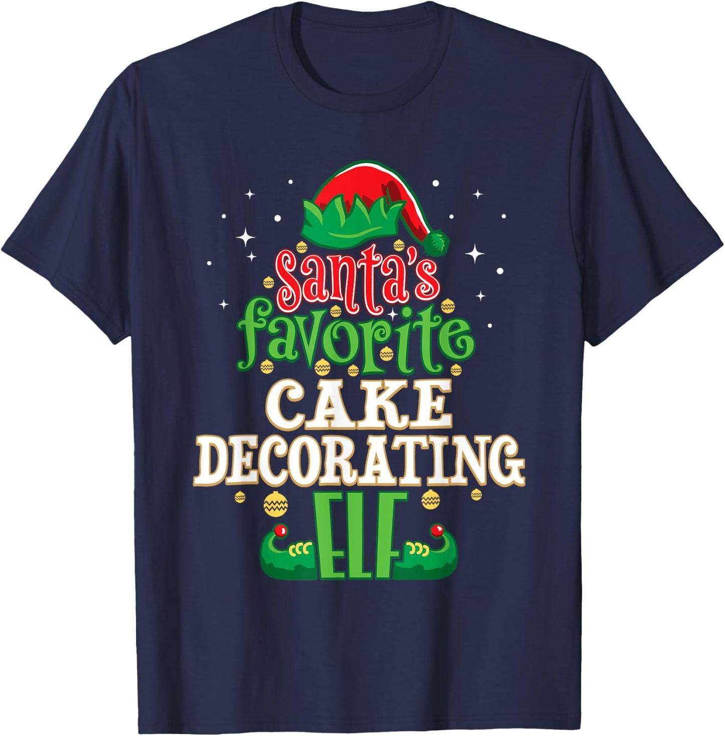 Santa's Favorite Cake Decorating Elf Christmas Matching T-Shirt - T-Shirt | Navy