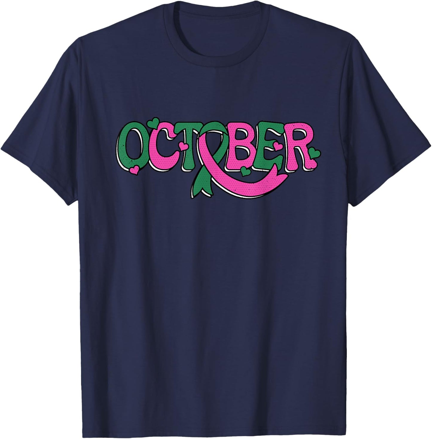 Liver and Breast Cancer Ribbon October Cancer Awareness T-Shirt - T-Shirt | Navy