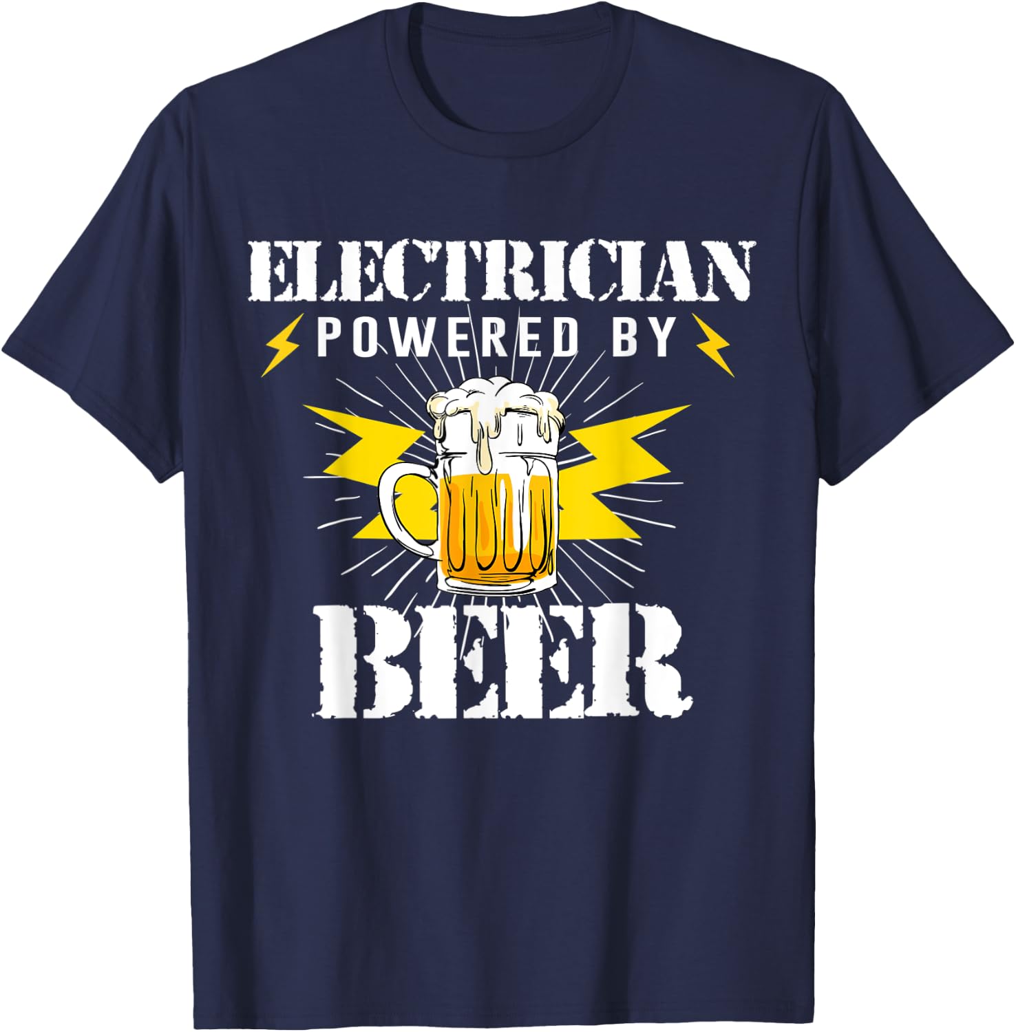 Funny Electrician Powered By Beer Drink Joke Women T-Shirt - T-Shirt | Navy
