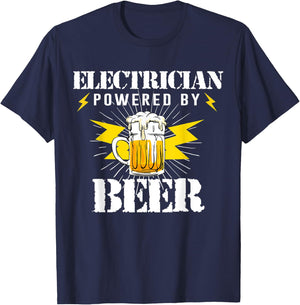 Funny Electrician Powered By Beer Drink Joke Women T-Shirt - T-Shirt | Navy