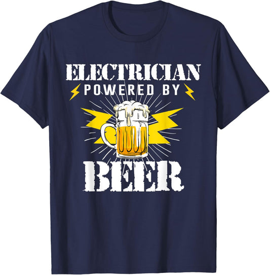 Funny Electrician Powered By Beer Drink Joke Women T-Shirt - T-Shirt | Navy