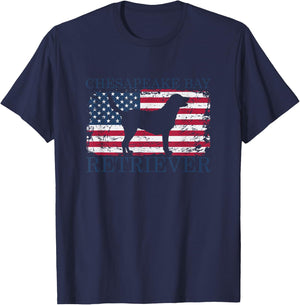 Chesapeake Bay Retriever with USA Flag T-Shirt - T-Shirt | Navy