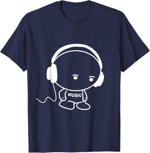 Musicman with headset stick figure design T-Shirt - T-Shirt | Navy