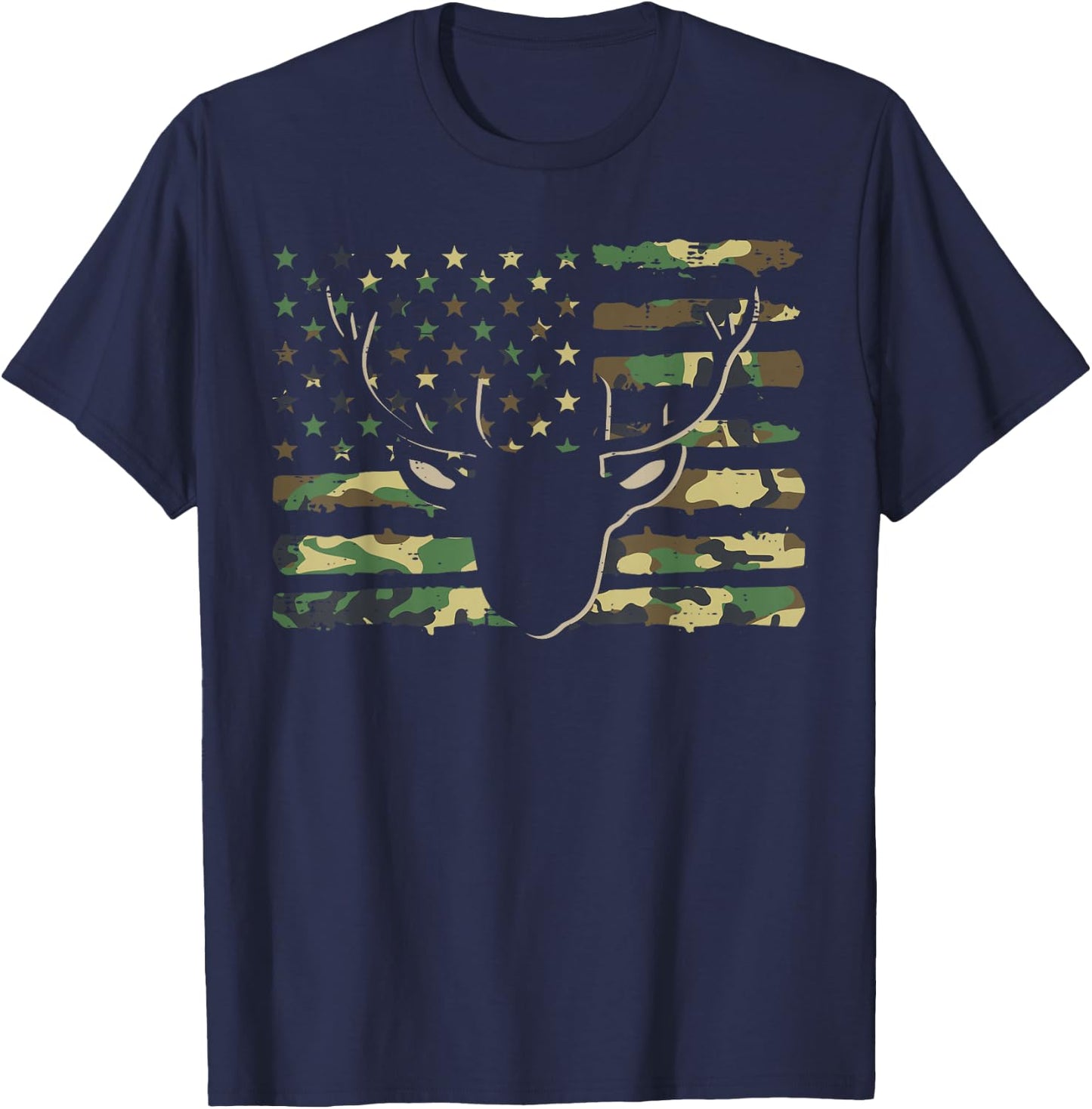 Camo US Flag Deer Hunting Vintage Hunter Men Women Kids Boys T-Shirt - T-Shirt | Navy