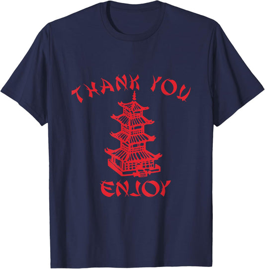 Chinese Takeaway Food Thank You Enjoy Funny Asian Small T-Shirt - T-Shirt | Navy