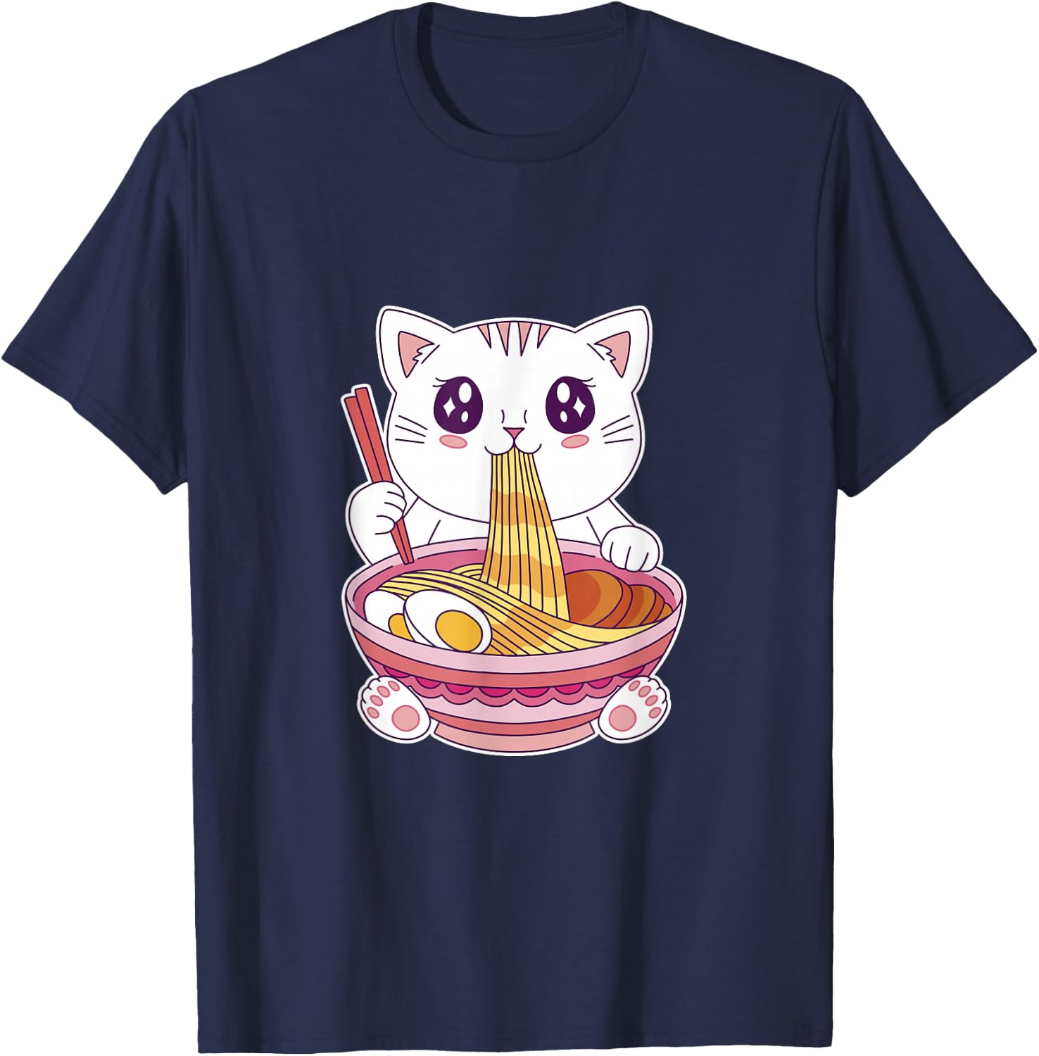 Kawaii Cat Ramen T-Shirt - T-Shirt | Navy