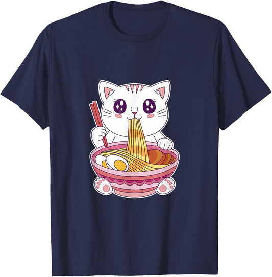 Kawaii Cat Ramen T-Shirt - T-Shirt | Navy