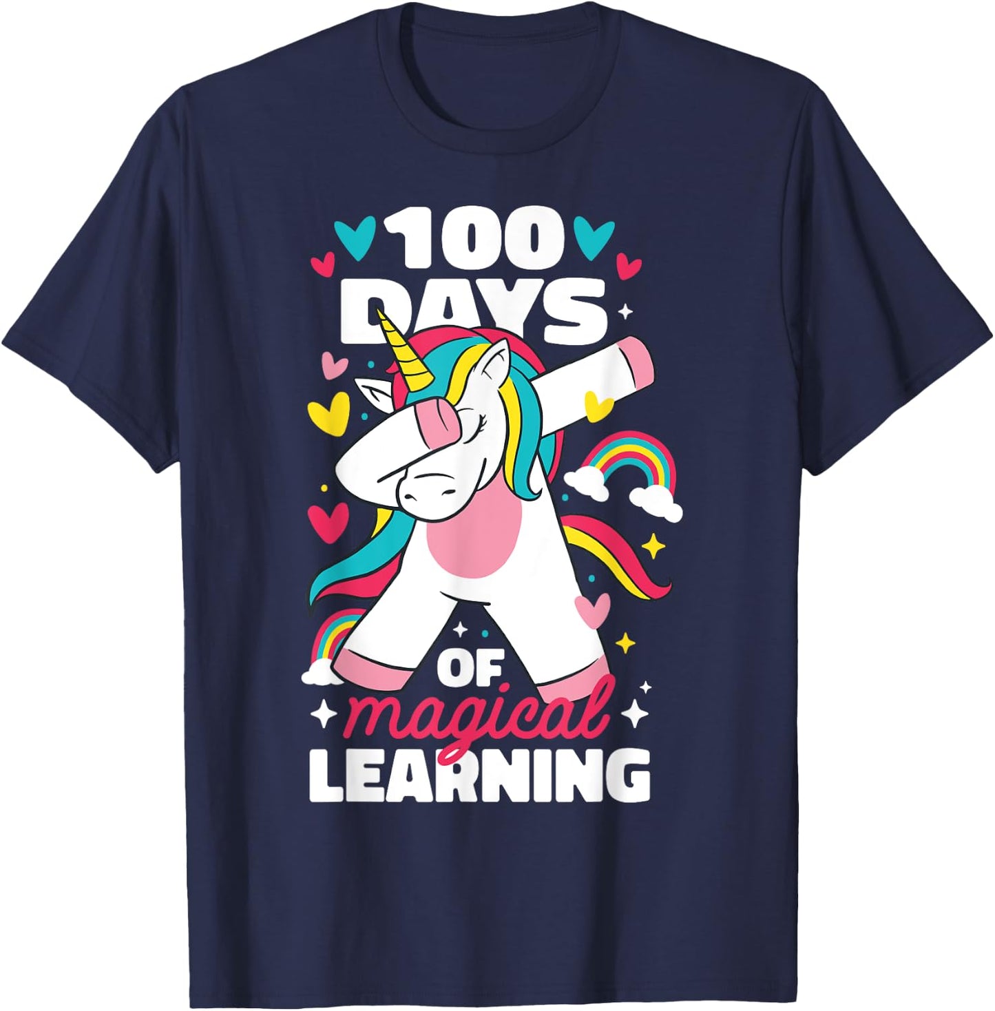 100 Days of Magical Learning 100th Day of School Unicorn T-Shirt - T-Shirt | Navy