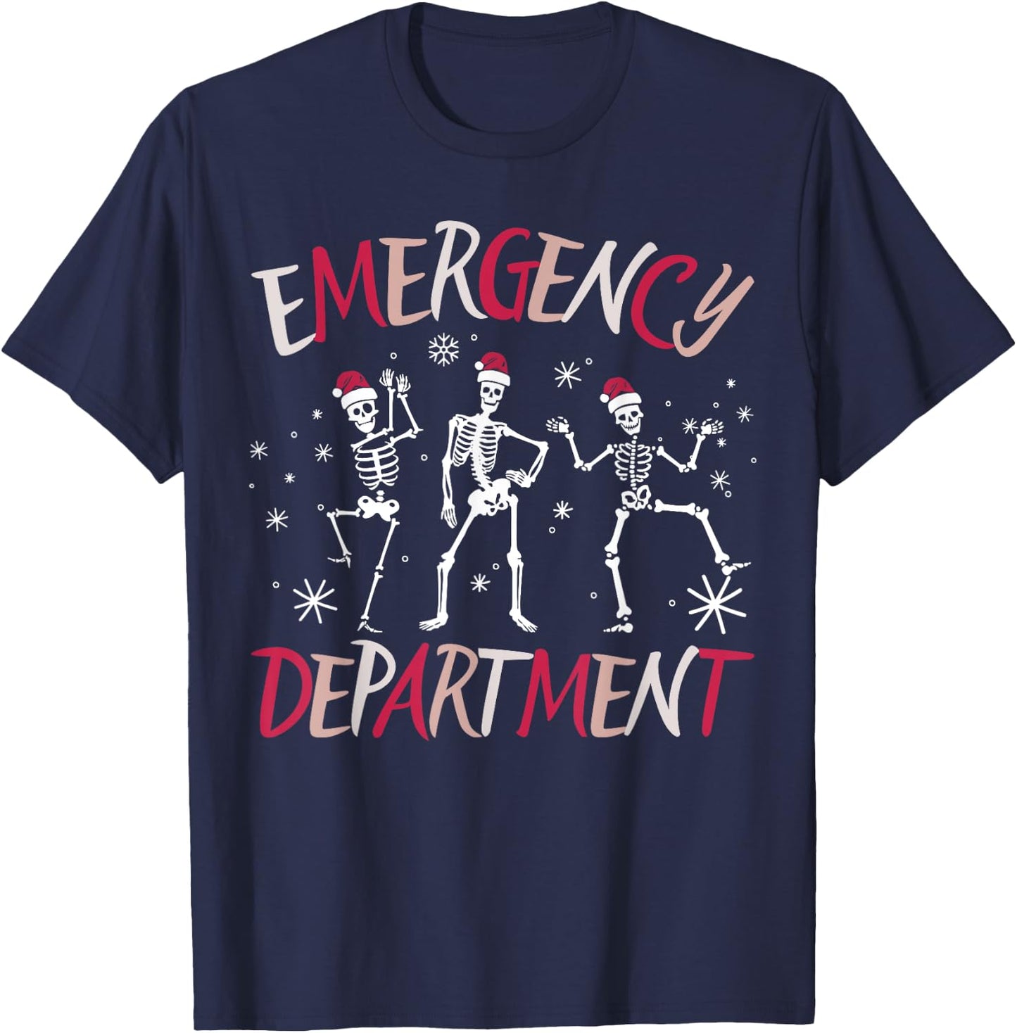 Emergency Department Dancing Skeleton ER Nurse Christmas T-Shirt - T-Shirt | Navy
