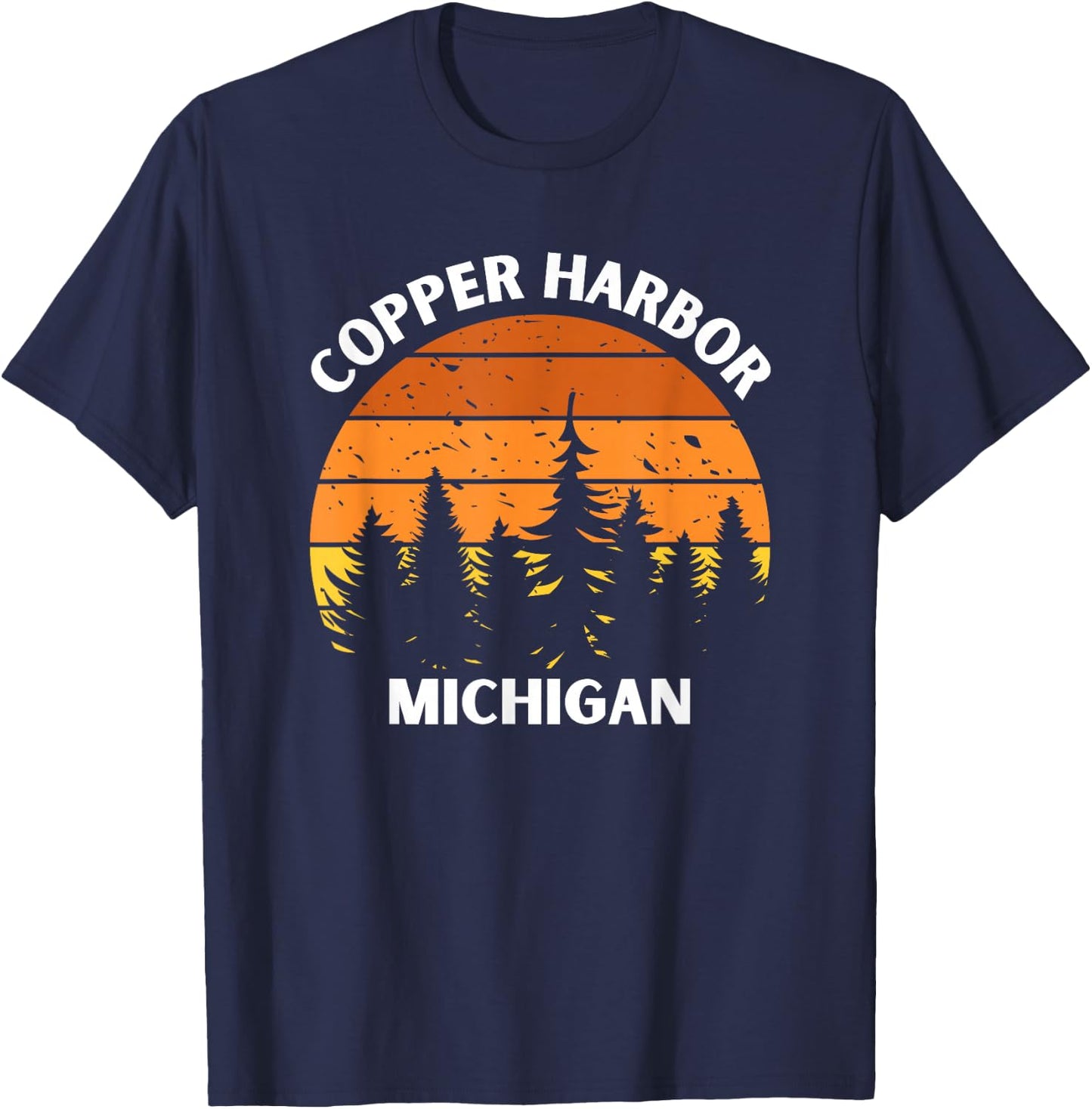 Copper Harbor Michigan Forest Sunset Up North Michigan T-Shirt - T-Shirt | Navy