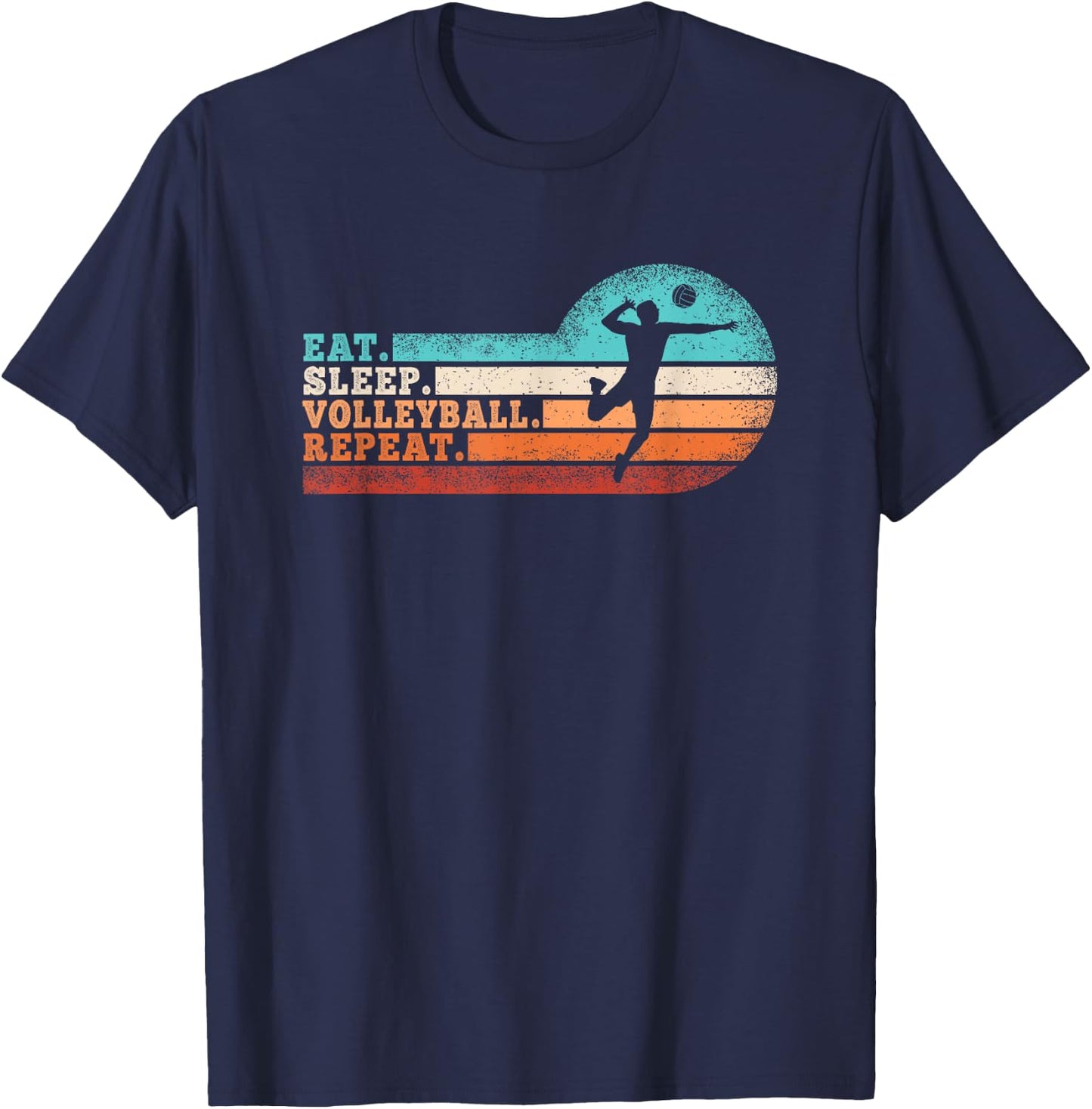 Eat Sleep Volleyball Repeat Retro Volleyball Lover Men Boys T-Shirt - T-Shirt | Navy