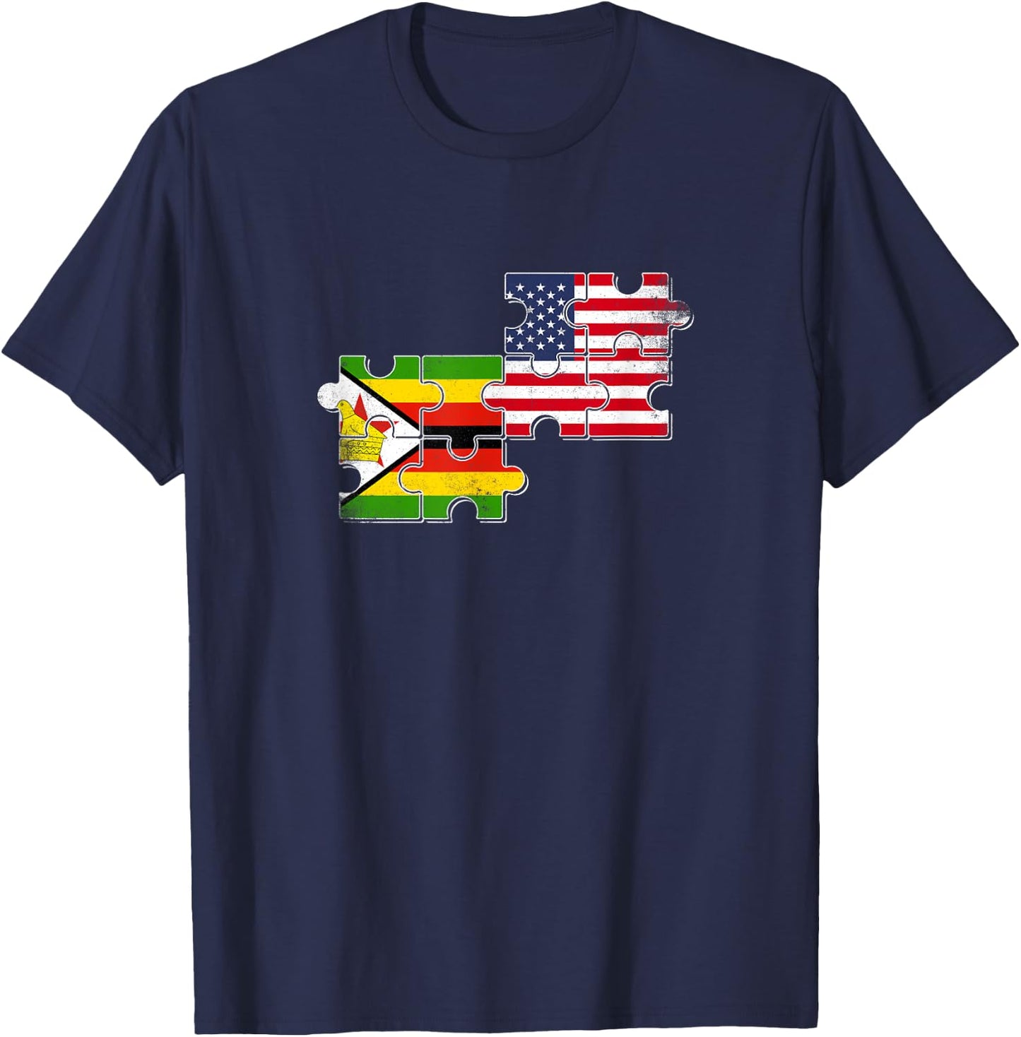 Zimbabwe USA Zimbabwean American Flag T-Shirt - T-Shirt | Navy
