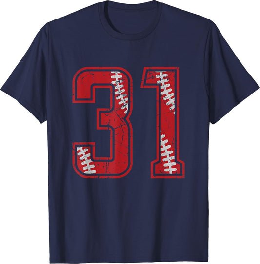 Number #31 Distressed Baseball Jersey Number T-Shirt - T-Shirt | Navy