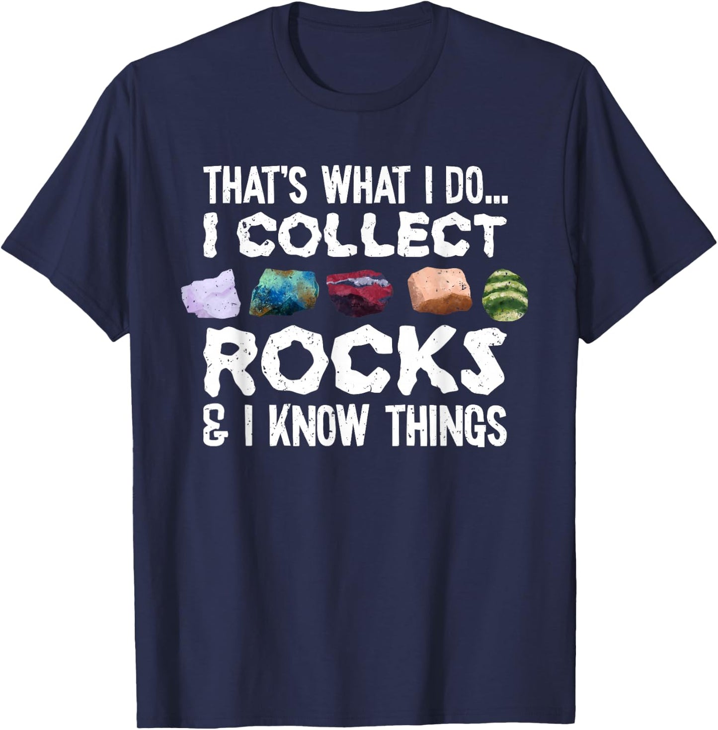 Rock Collector Gifts, Geology Lover Gifts -Adults, Kids Short Sleeve Black Rock Themed T-Shirt - T-Shirt | Navy