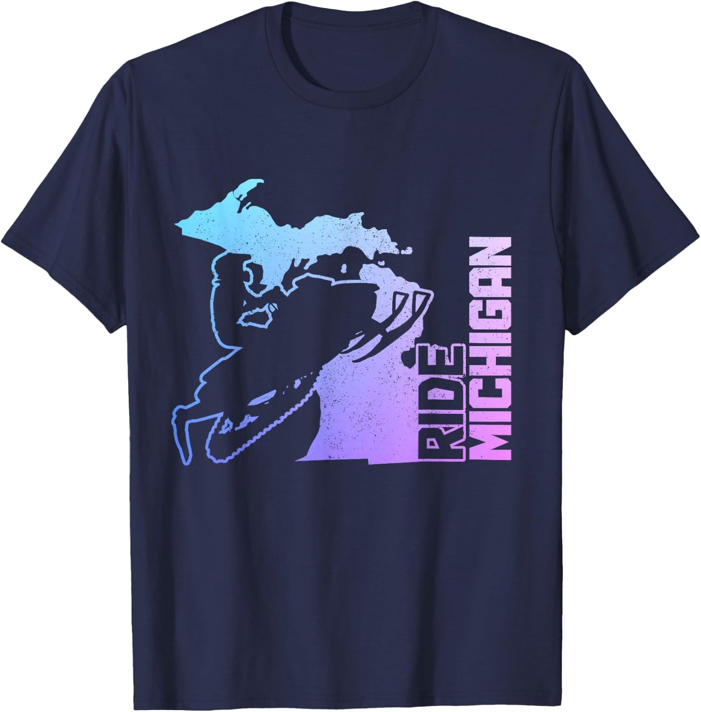 Snowmobile Ride Michigan Snowmobiling Motor Sled Vintage T-Shirt - T-Shirt | Navy