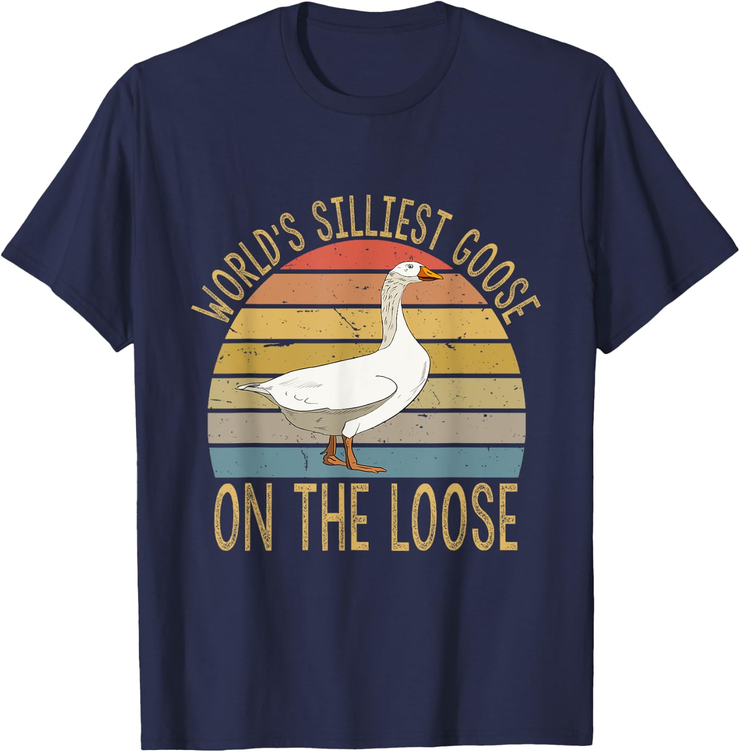 Funny Goose World's Silliest Goose On The Loose Vintage T-Shirt - T-Shirt | Navy