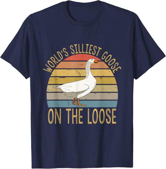 Funny Goose World's Silliest Goose On The Loose Vintage T-Shirt - T-Shirt | Navy