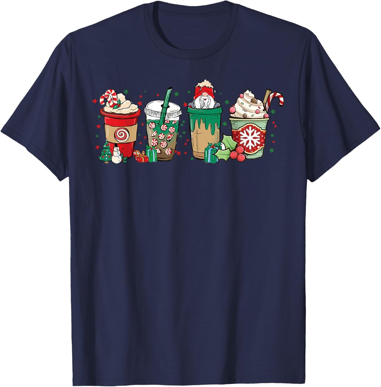 Winter Coffee Merry Christmas Iced Latte Xmas Drinks Holiday T-Shirt - T-Shirt | Navy