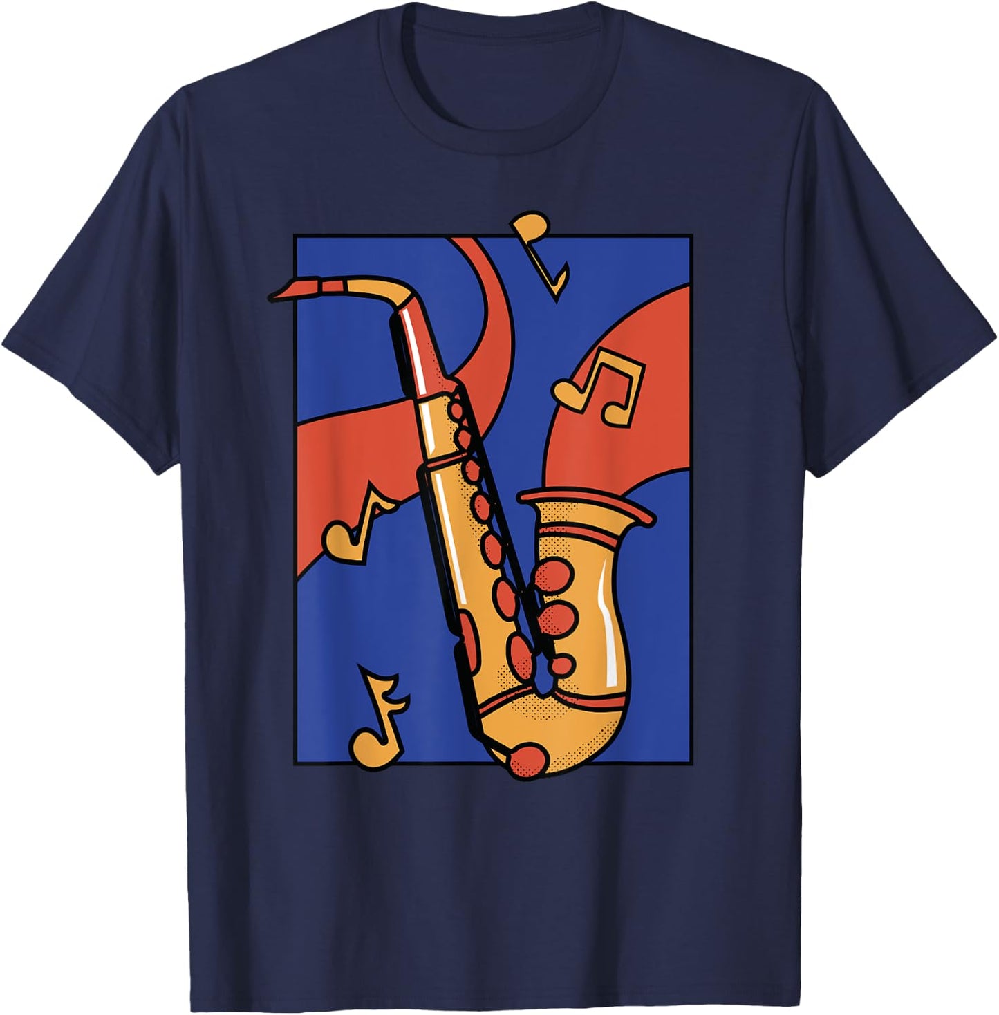Colourful Saxophone Comic Art Graphic Women Children T-Shirt - T-Shirt | Navy
