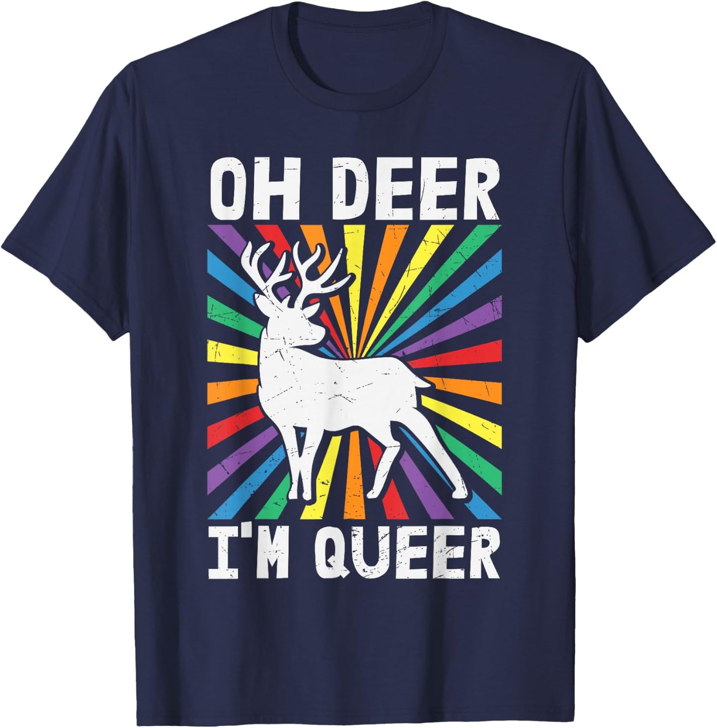 Vintage Oh Deer I'm Queer - Rainbow LGBT Pride Gay Lesbian T-Shirt - T-Shirt | Navy