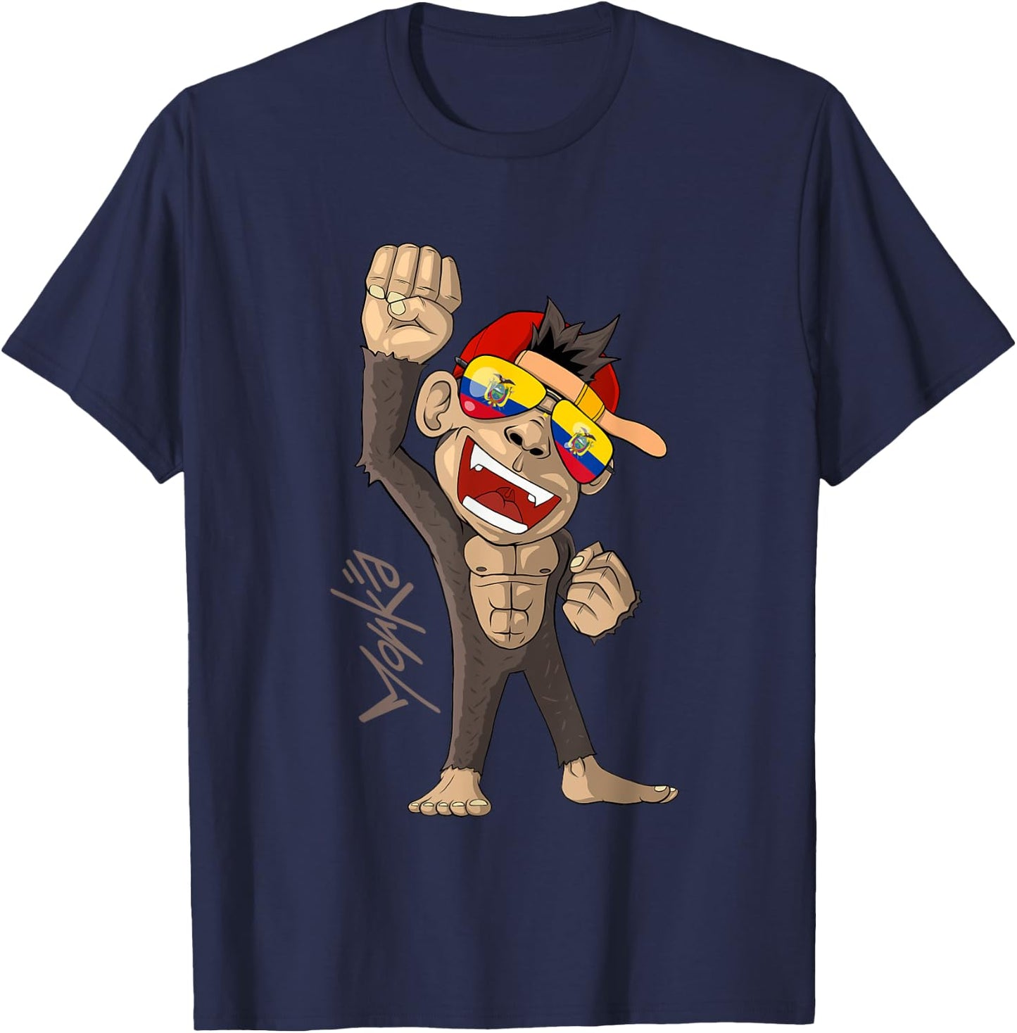 Ecuador Flag - Cheering Monkey - Fan T-Shirt - T-Shirt | Navy