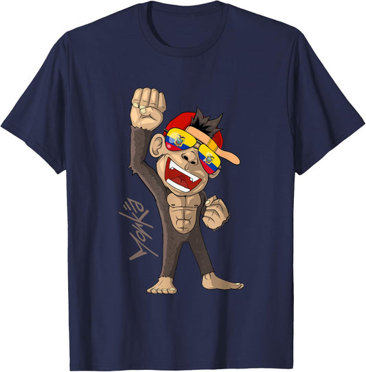 Ecuador Flag - Cheering Monkey - Fan T-Shirt - T-Shirt | Navy