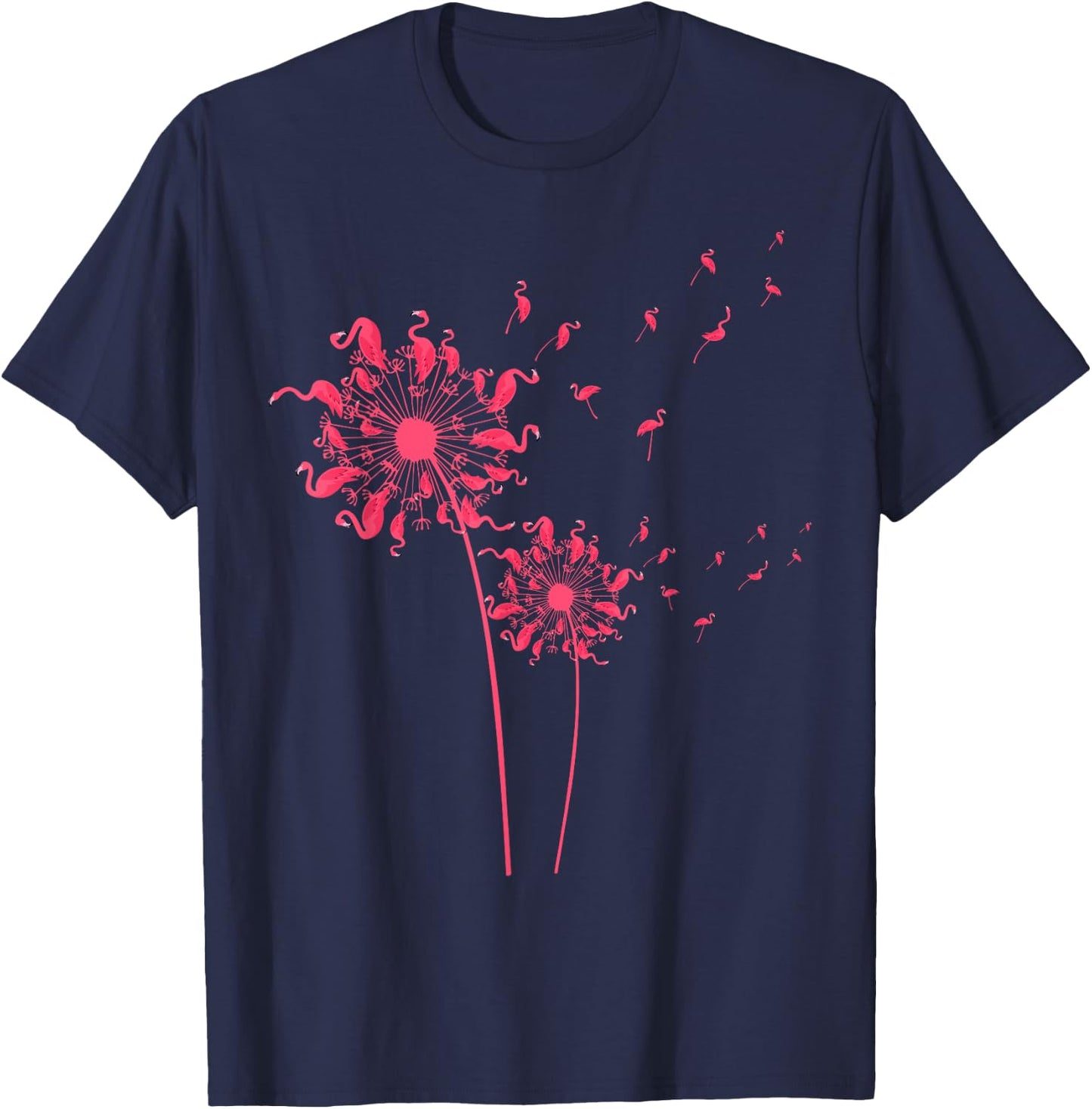Cool Flamingo Girls Ladies Dandelion Tropical Bird T-Shirt - T-Shirt | Navy