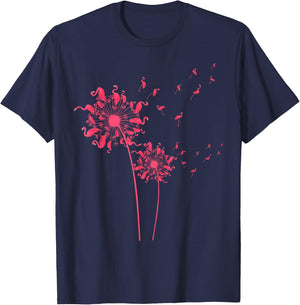 Cool Flamingo Girls Ladies Dandelion Tropical Bird T-Shirt - T-Shirt | Navy