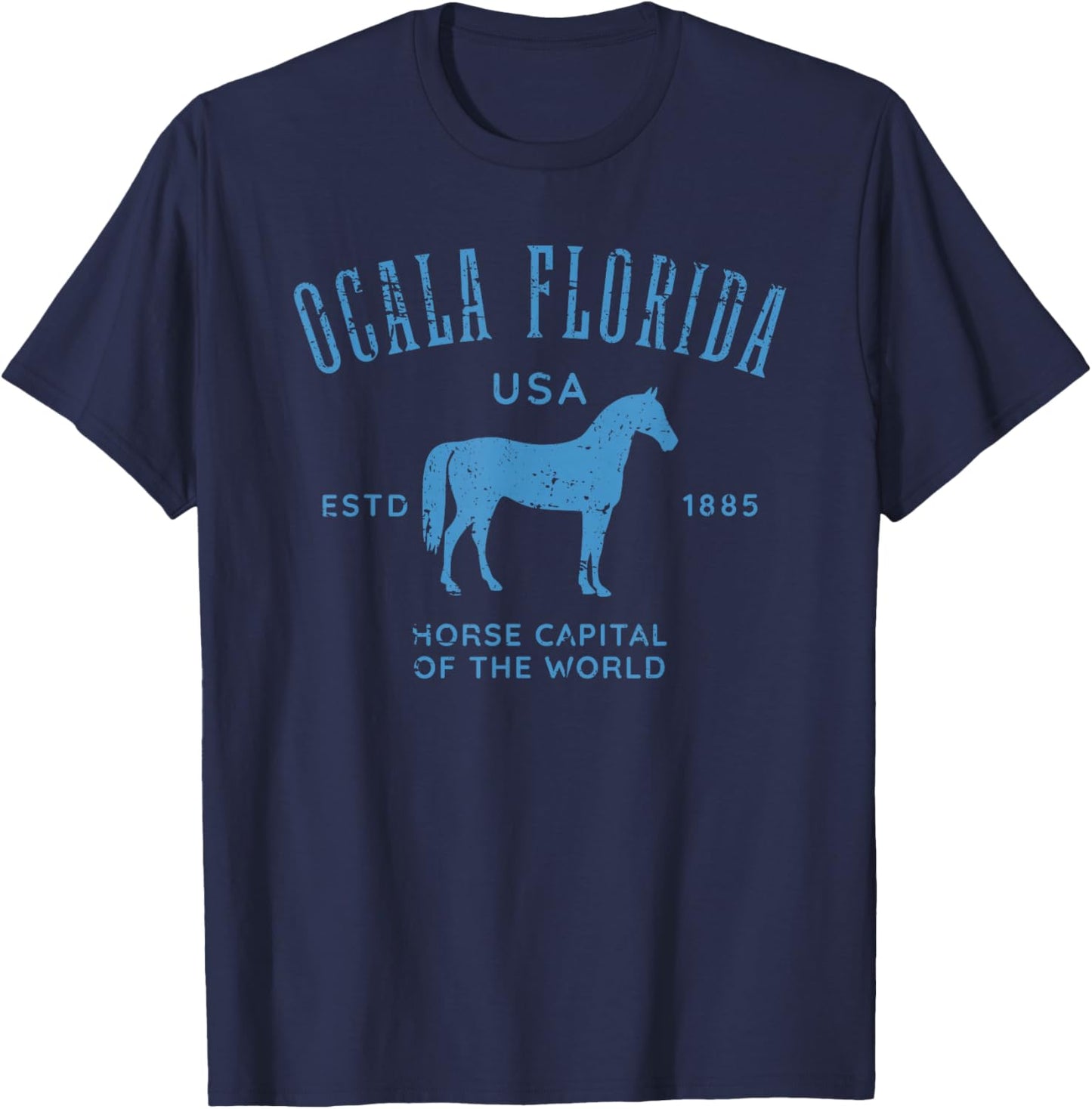 Ocala Florida USA Horse Capital Distressed Equestrian Design T-Shirt - T-Shirt | Navy