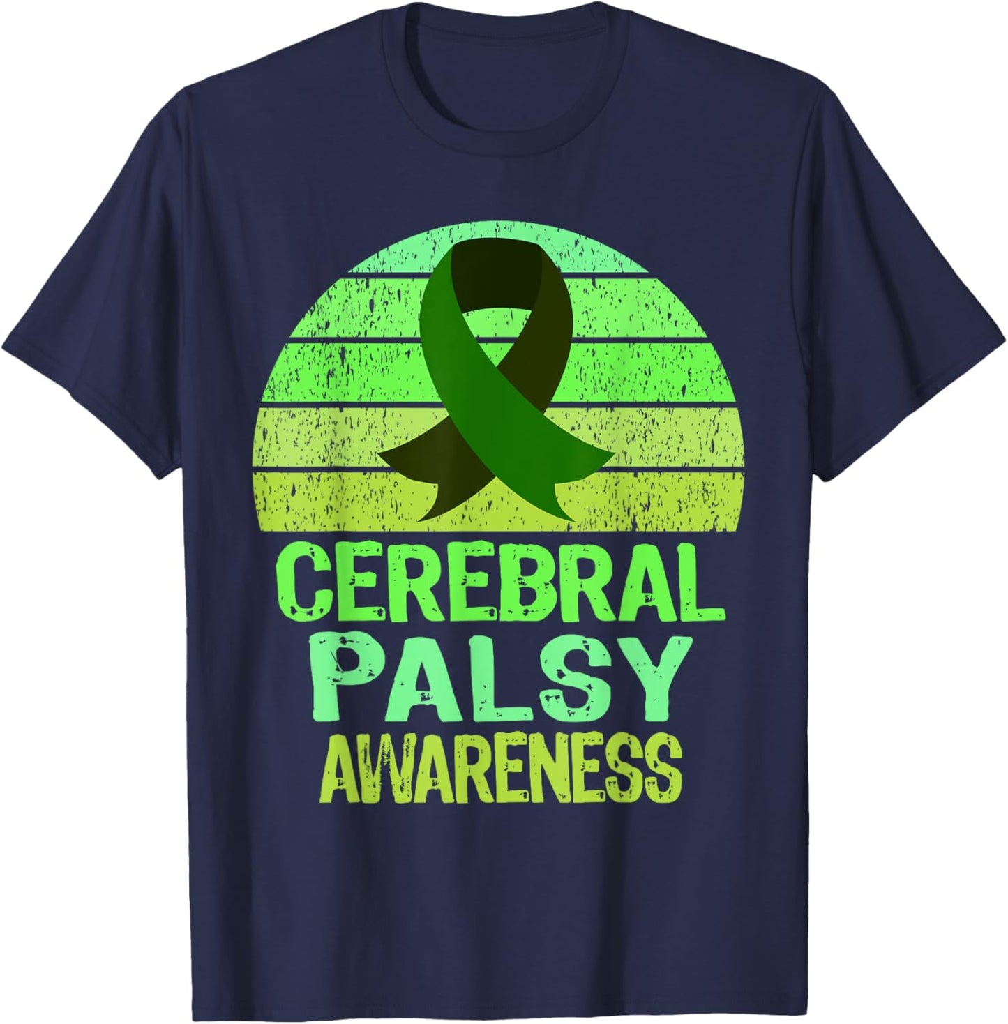 Vintage Green Cerebral Palsy Awareness Ribbon CP Warrior T-Shirt - T-Shirt | Navy