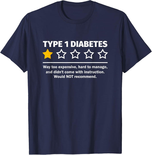 Type 1 Diabetes Recommended T1D Awareness One Star Rating T-Shirt - T-Shirt | Navy