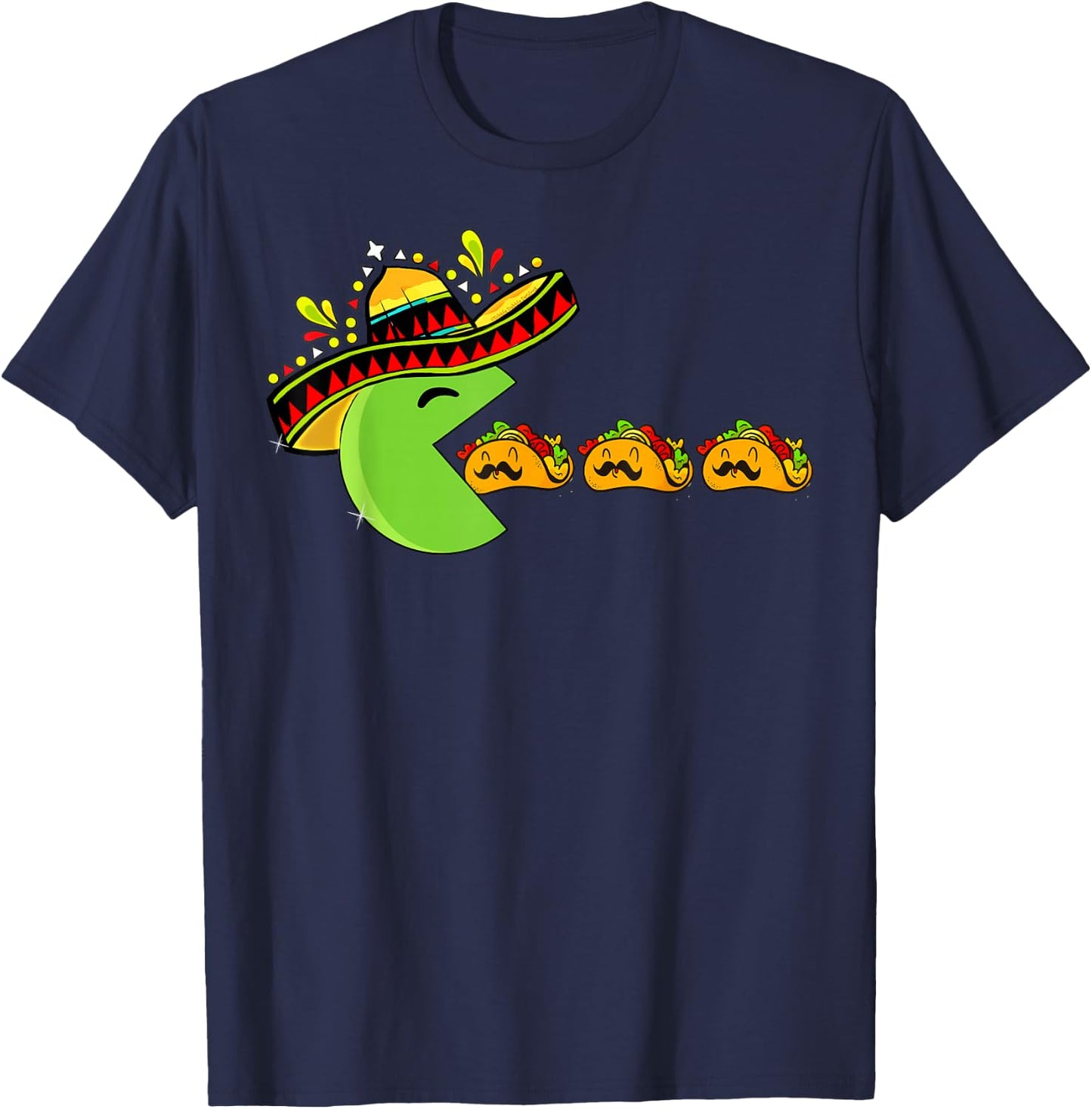 Sombrero Eating Funny Tacos with Mustaches Cinco de Mayo T-Shirt - T-Shirt | Navy