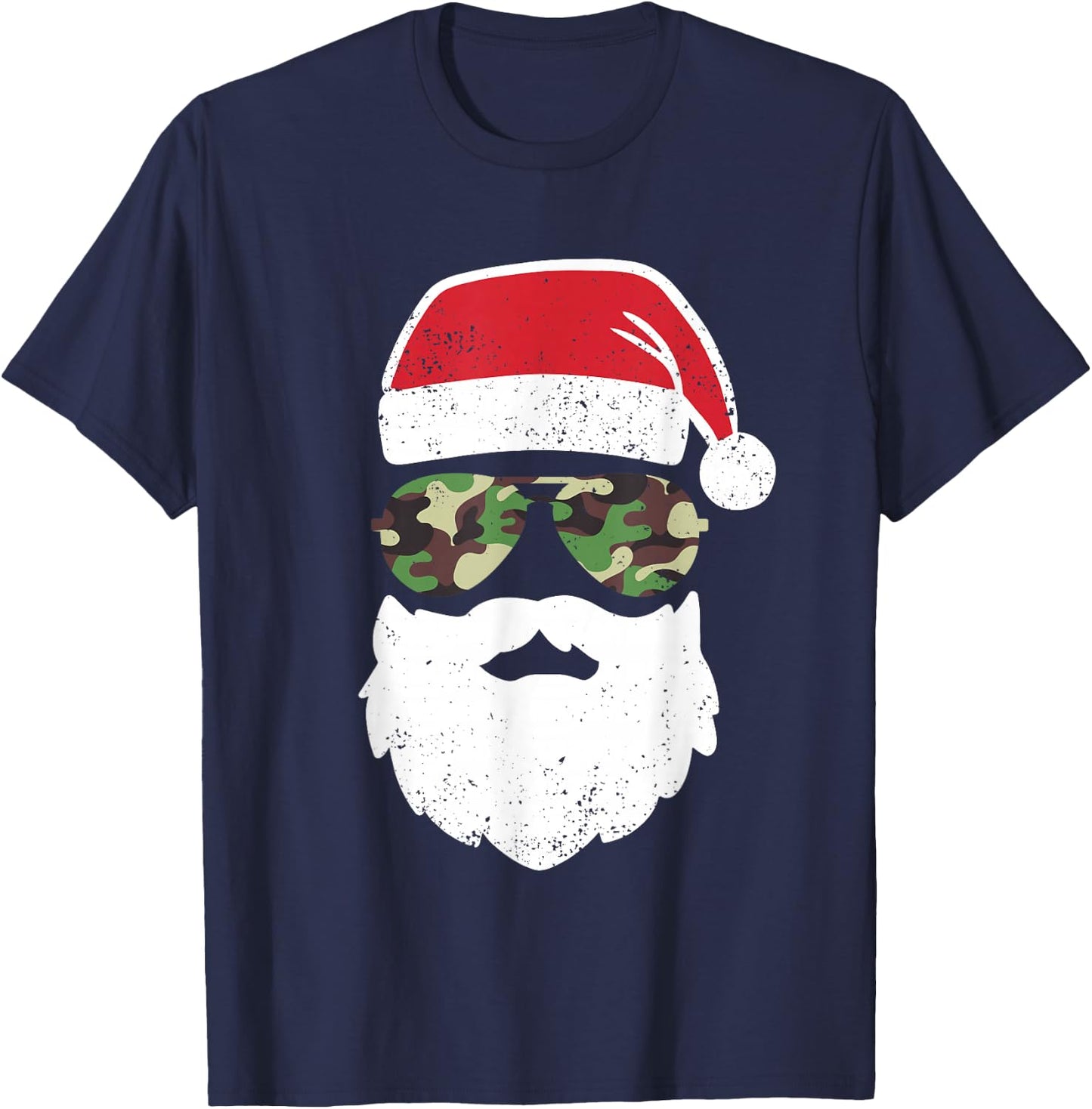 Camo Santa Claus Sunglasses Funny Camo Christmas Camouflage T-Shirt - T-Shirt | Navy