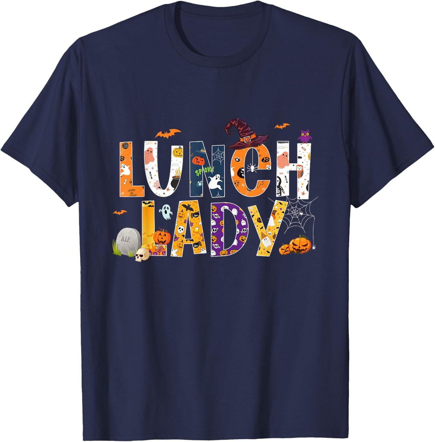 Halloween Lunch Lady Cafeteria Spooky Lunch Lady Halloween T-Shirt - T-Shirt | Navy