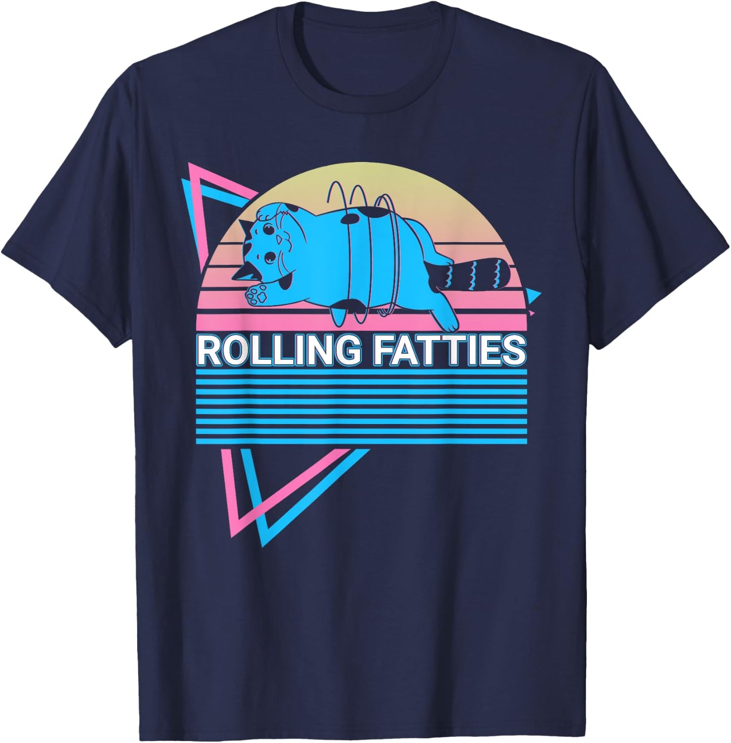Rolling Fatties Funny Cat Retro T-Shirt - T-Shirt | Navy