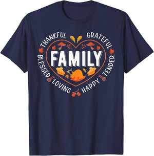 Blessed Thankful Family Thanksgiving T-Shirt - T-Shirt | Navy