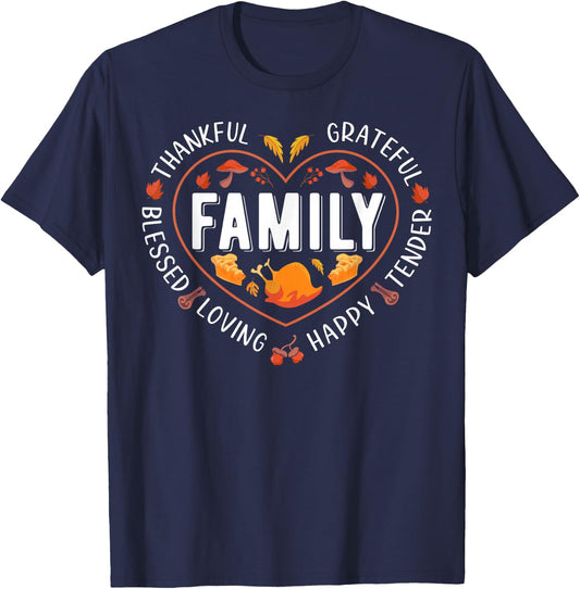 Blessed Thankful Family Thanksgiving T-Shirt - T-Shirt | Navy