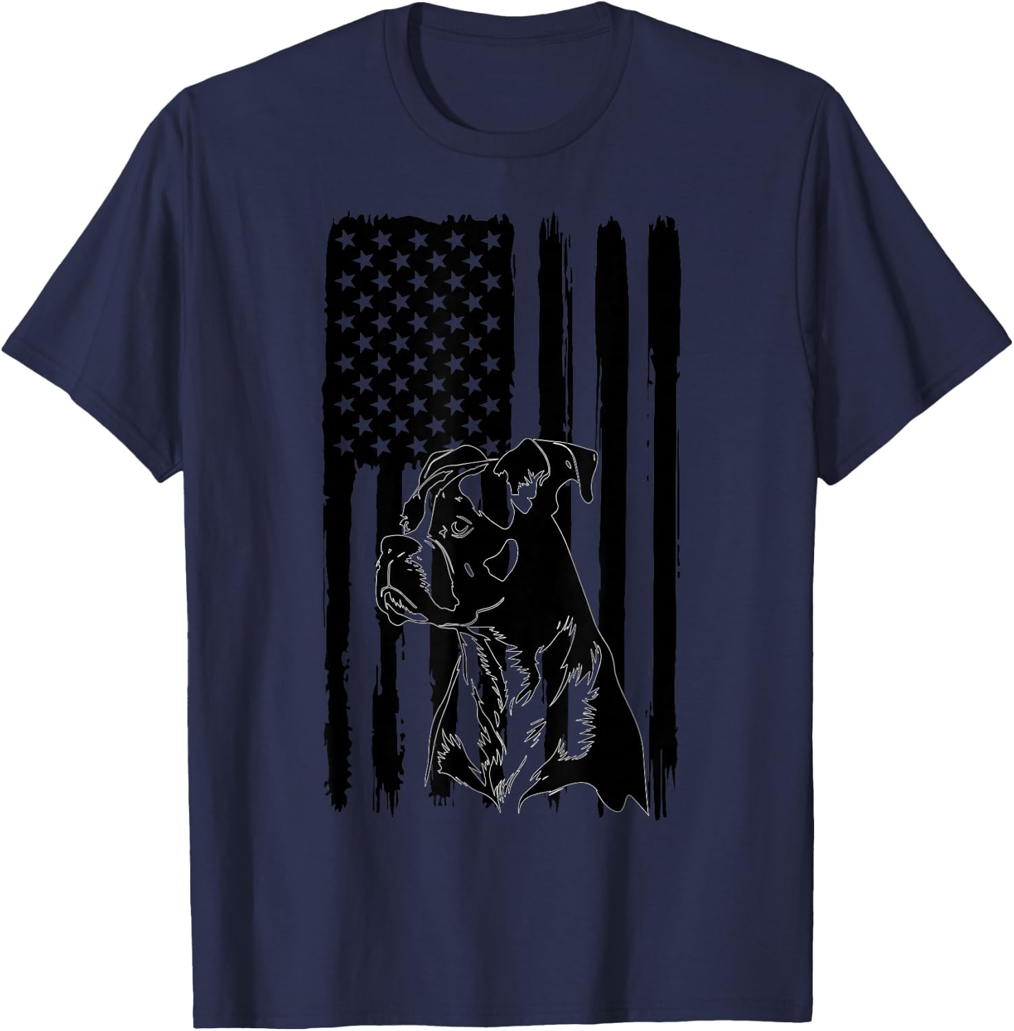 American Flag USA Patriot Boxer Dog dad T-Shirt - T-Shirt | Navy