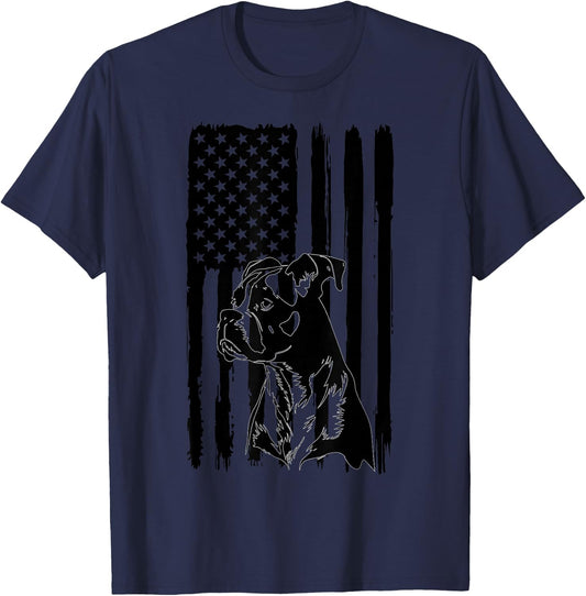 American Flag USA Patriot Boxer Dog dad T-Shirt - T-Shirt | Navy