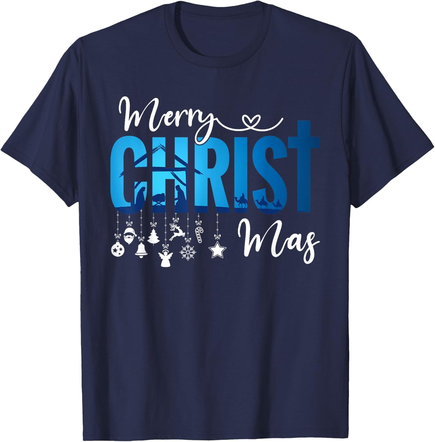 Merry Christ-Mas & Nativity Scene Christian Faith Holiday T-Shirt - T-Shirt | Navy