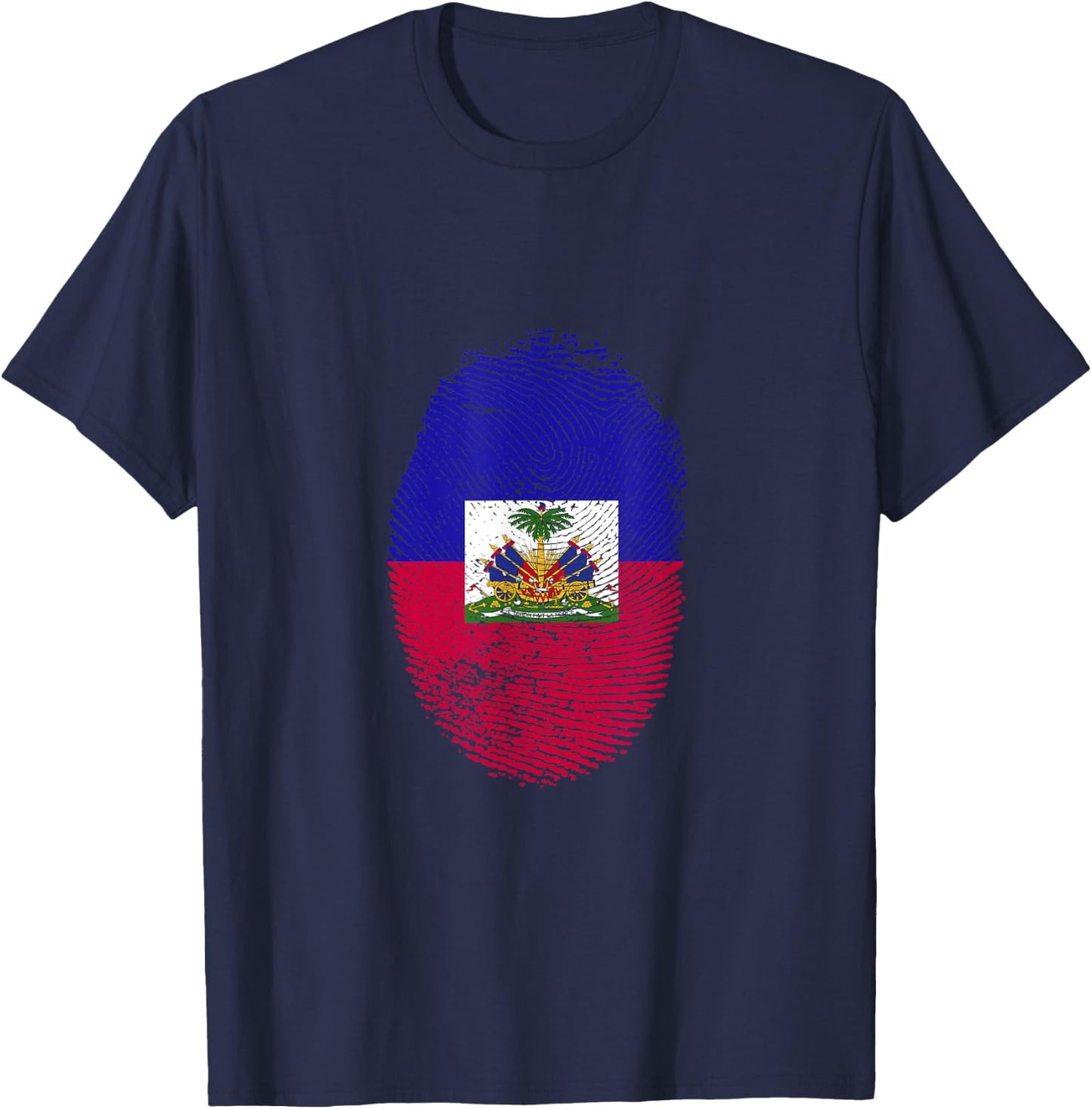 Haiti Flag Fingerprint Proud Haitians Men Women Kids DNA T-Shirt - T-Shirt | Navy