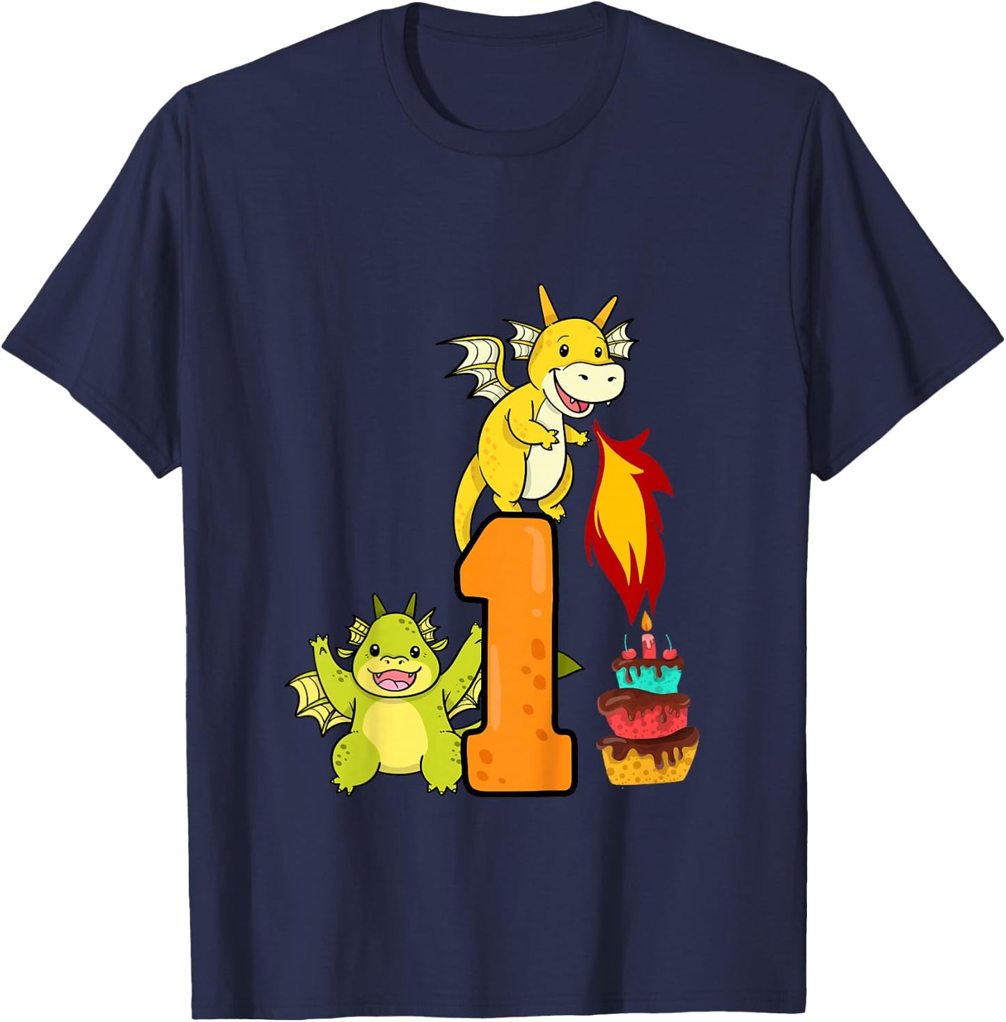 1st Birthday Boy Girl Dragon Outfit T-Shirt - T-Shirt | Navy
