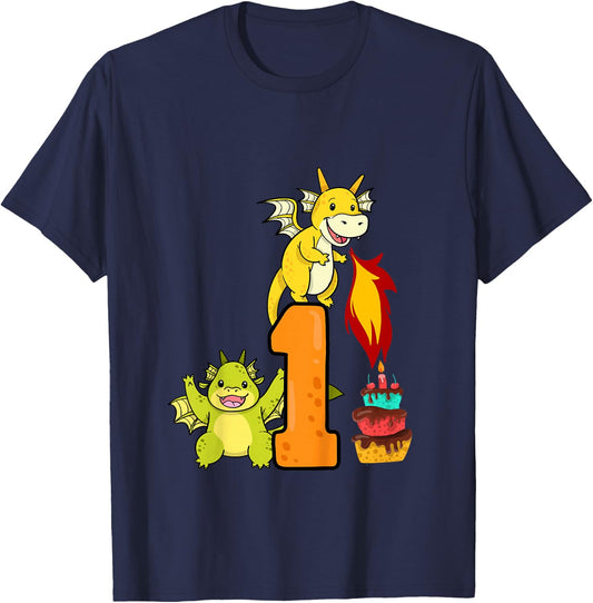 1st Birthday Boy Girl Dragon Outfit T-Shirt - T-Shirt | Navy