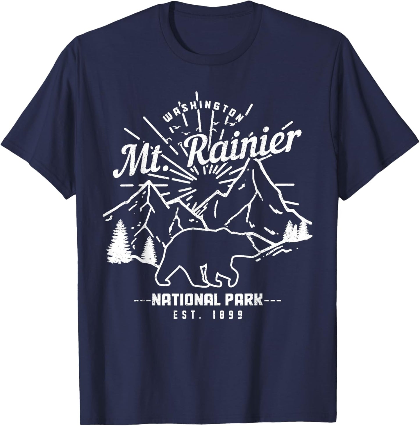 Mt. Rainier Washington Vintage Mountain National Park PNW T-Shirt - T-Shirt | Navy