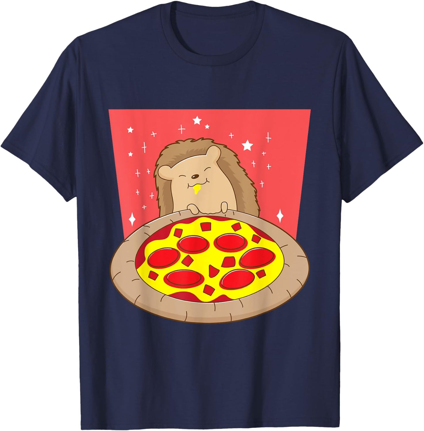 Hedgehog Eating Pizza Forest Animal Pizza Making T-Shirt - T-Shirt | Navy